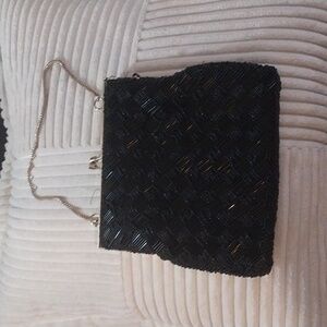 Vintage Mister Ernest Black Beaded Purse Evening Bag Party Preowned